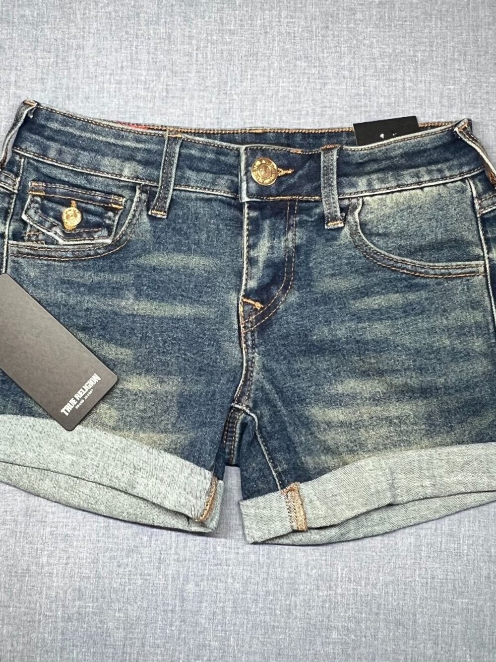 *NWT* True Religion Jayde Mid Rise Shorts Dark Thunderbolt Wash Size 23